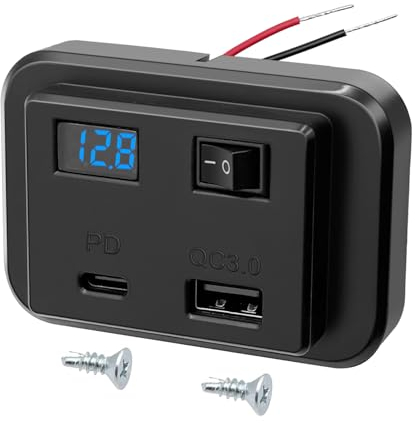 Giantdeer USB Steckdose 12V Wohnmobil mit LED Digital Voltmeter, 12V USB Steckdose Aufputz, 40W PD Type C und QC3.0 USB, 12V Steckdose Panel mit ON/OFF Schalter, für 12V~26V Auto ATV Wohnmobil