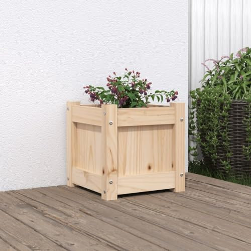 Iiaky Jardinière 31x31x31 cm Bois de pin Massif,Jardiniere sur Pieds,Bac avec Treillis,Jardiniere Terrasse