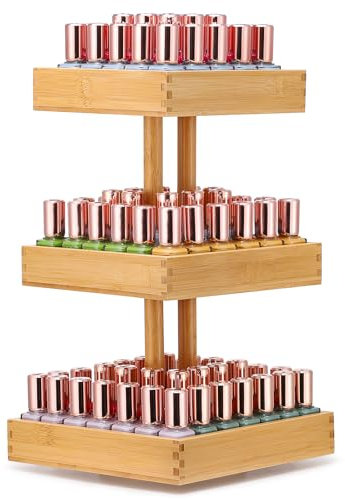 Noverlife 3 Tier Wooden Nail Polish Display Rack, 360 Rotating Nail Polish Organizer, Holds 86-123 Bottles, Space-saving Storage Stand Holder for Fingernail Polish, Lipstick, Salon, Essential Oil
