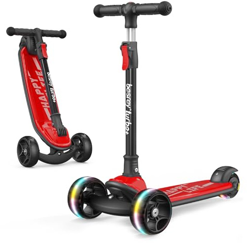 besrey Kinder-Scooter – Big Wheels Faltbarer Tretroller mit blinkenden LED-Lichtern für Jungen und Mädchen, 4 Stufen höhenverstellbarer Roller, breites Deck Scooter für Kinder im Alter von 3–8 Jahren
