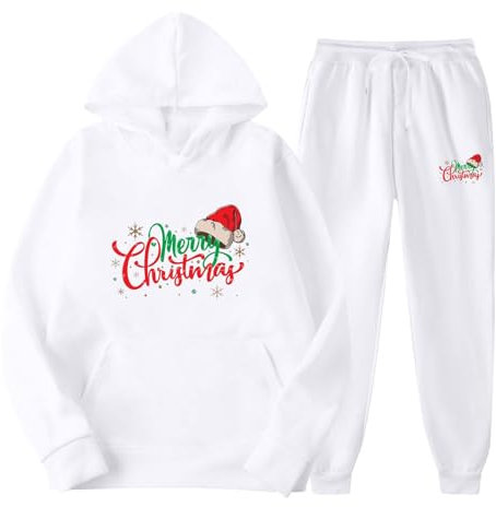 HAOLEI Herren Weihnachten Zweiteiler Sportanzug Langärmlige Sweatshirt Mit Kapuze + Lang Hose, Kapuzenpullover Weihnachtlich Bedruckte, Hoodie Lustige Grafik Jumper Dicker Thermo