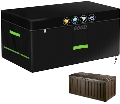 YedZen Abdeckung für Auflagenbox, 158x75x65cm, 600D Oxford PU | Kissenbox Abdeckung, mit Reißverschluss, Entlüftung, Kordelzug&Griffe, Wasserdicht Witterungsbeständig Gartenbox Schutzhülle