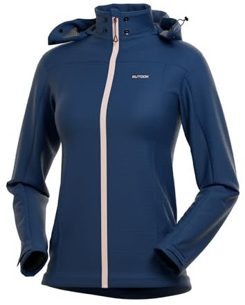 KUTOOK Veste Softshell Cycliste Hiver Femme Thermique Respirante Coupe-vent Imperméable Softshell Jacket Cyclisme Randonnée Femme Légère Bleu-XL