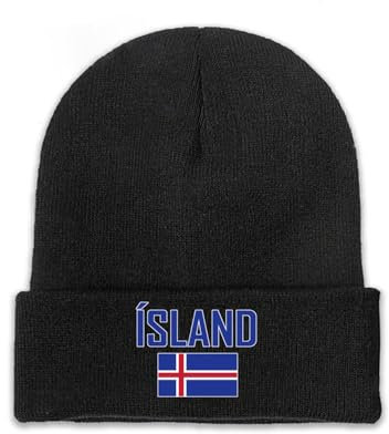 Beanie-Mütze Für Herren – Warme Wintermütze, Flagge Von Island, Gestrickt, Mit Bündchen, Lässige Skullies, Fischermütze, Geschenke Für Männer/Ihn, Laufen Im Freien, Wandern, Schwarz, Einheitsgröße