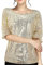 Pailletten Oberteil Damen 70er Silber Kurzarm Rundhals Glitzer Oberteile Faschingskostüme Metallic Shirt Partytop Elegant Glänzendes T-Shirt Bluse Party Cocktail Glitzeroberteil Silvester Outfit