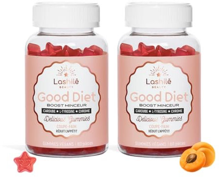 Lashilé Beauty - Good Diet - Coupe Faim puissant - Compléments Alimentaires - Made in France - Extraite de caroube, L-Tyrosine, Chrome - Cure 2 mois - 120 Gummies