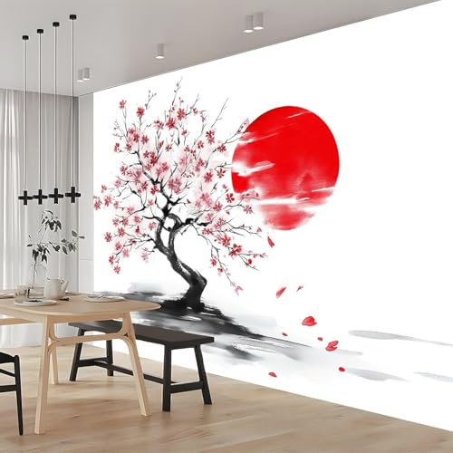 Vlies Fototapete Japanische Kirschblüten 3D Effekt 350x256 Japanischer Stil Foto Tapete Schlafzimmer Wohnzimmer Moderne XXL Wandtapete Groß Vliestapete Fototapeten Poster Wand Dekoration a.2789