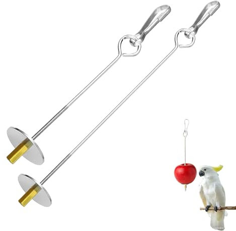 Ginddy 2 Stück Edelstahl Obstspieß Set Vogelzubehör | Futterhalter & Intelligenzspielzeug für Wellensittiche Nymphensittiche Rostfreier Futterspieß mit Gemüsehalterung(22cm +17cm)