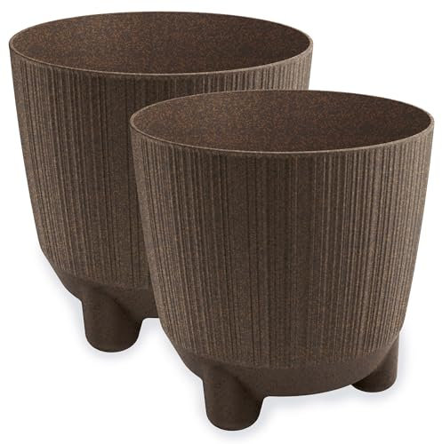 PECZEKO Blumentopf matt, Pflanzkübel mit Beinen, Dekorativer Topf für, groß und klein Pflanzen, 2er-Set blumenkübel, blumenkübel kräutertopf (2 Pack) Braun, ø 20 cm