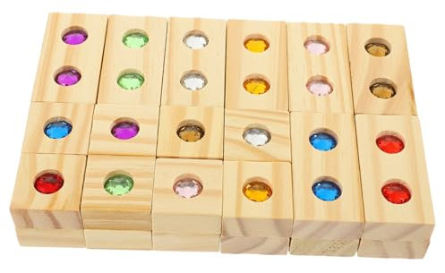 BESTonZON 1 Set Bunte Holzbausteine Mit Glitzersteinen Sensory Toy Für Stapelspielzeug 32 Teiliges Set Ideal Für Kreative Bauprojekte Und Motorische Fähigkeiten