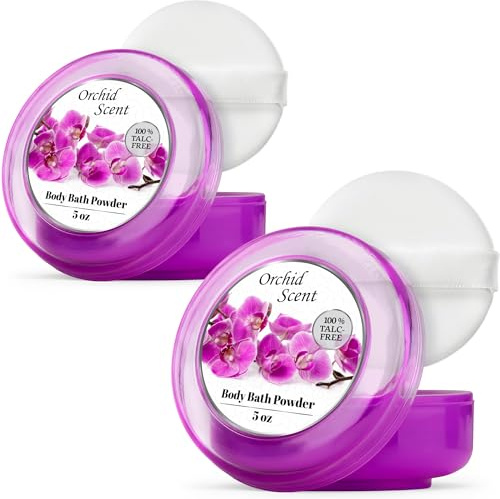 R-NEU 2 Pack Body Powder for Women with Puff, 100% Talc-Free, Majestic Orchid Scented Dust, After Bath for Soft Skin, Extra Large,(10oz)