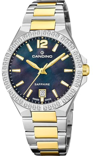 Candino Swiss Damenuhr Analog aus Edelstahl 316l Multi | Quarzwerk, Widerstandsfähiges Saphirglas, Wasserdicht 5 ATM, Kalender C4761/B, Lady Casual
