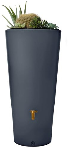 YOURSOL 2in1 Regenspeicher Vaso 220 Liter, Regenwassertonne Garten, Regenbehälter, Regentonne, Regentank, Wassertonne, Regenwasserbehälter oberirdisch inkl Pflanzschale, Graphite Grey, Graphit Grau
