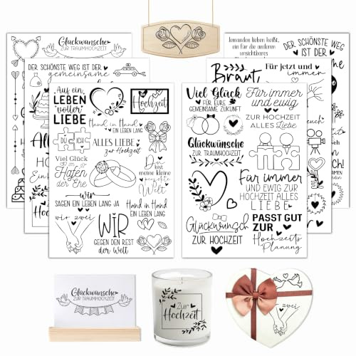 6 Stück A5 Rub On Sticker Transferaufkleber Hochzeit DIY Deko | Folie Aufkleber für Möbel, Glas, Holz, Scrapbooking & Basteln