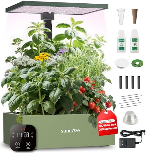SUNCOZE Kit de système de culture hydroponique 20 gouttes, jardin d'herbes aromatiques d'intérieur avec lampe de croissance 30 W, grand réservoir d'eau de 10 L avec hauteur réglable jusqu'à 63,5 cm