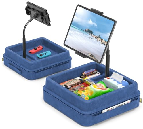 KDD Tablet Pillow Holder - 360°Adjustable iPad Pillow Stand for Lap, Bed and Desk - Gooseneck Tablet Soft Pad Dock with Storage Tray and Pocket Compatible with iPad Pro 12.9, Air Mini, Phone,(Blue)