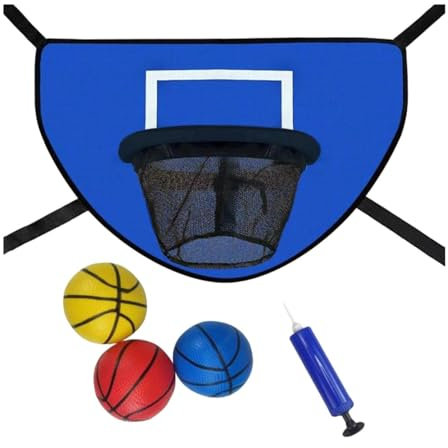 Ronyme Panier Basket Enfant, Panier Basket-Ball Trampoline, Trampoline Basketball Hoop Set Trampoline Basketball Attachement Breakaway Rim, Panier de Basket Interieur, 3 Balles et 1 Pompe