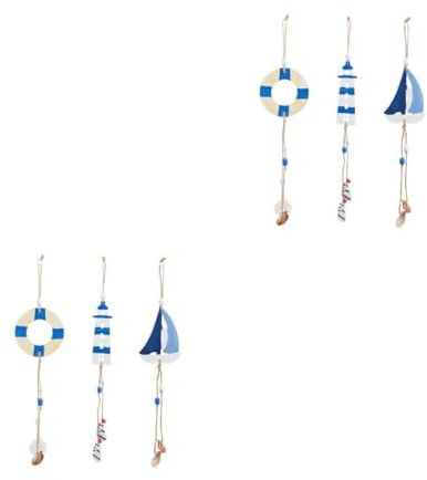 Mobestech 2 Set Ciondolo In Stile Legno Galleggiante Decorazione Oceanica Ornamenti Da Spiaggia Conchiglia Macramè Decorazione Da Parete Ancora Ornamentale 3 pezzi * 2