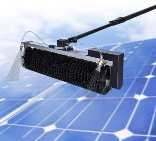 WIANQIAN Rotierende Bürste Zur Reinigung Von Solarmodulen, Solarpanel-Reinigungsstange, Solar-Reinigungsbürste Den Außenbereich, 64 cm Rollenbürstenkopf, Automatische Wassersprühung,Black-7.5m
