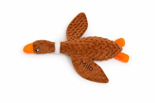 Lobeko Personalised Duck Plush Dog Toy with Honk & Crinkle Sounds Custom Embroidered with Dog’s Name Comfort Cuddle Toy for Puppies Soft Plush Dog Puppy Toy 45cm Assorted Colours (Brown)