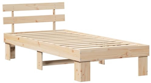 vidaXL Bettgestell mit Kopfteil Braun 90 x 190 cm, Schlafzimmermöbel, Modernes Bettgestell, Rechteckig, Massivholz Kiefer, Stylisches Design für das Master