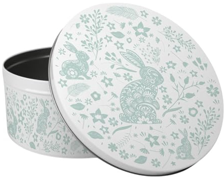 Purely Home Wild Rabbits Large Cake Tin - Green Floral Kitchen Gifts for Animal Lovers - Round Metal Storage Container for Baking 23 x 10cm