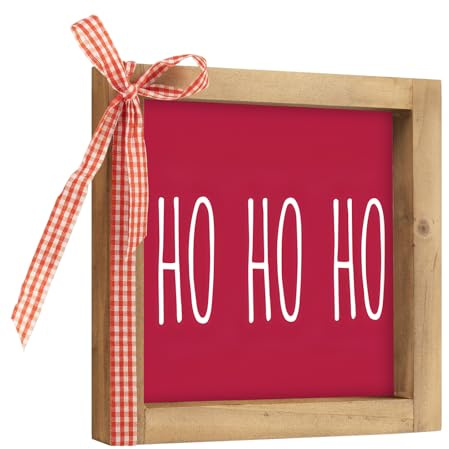 pechpell Ho Ho Ho Christmas Decor, 6 Inch Wooden Hohoho Sign, Rustic Xmas Art Table Tiered Tray Desk Shelf Entryway Bathroom Kitchen Hot Chocolate Bar Office Farmhouse Holiday Decorations for Home