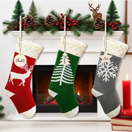 ONBAGLST Nikolausstrümpfe gestrickt ,Weihnachtsstrümpfe, personalisierte große Weihnachtsstrümpfe, 18 Zoll Kabelgestrickte Strümpfe