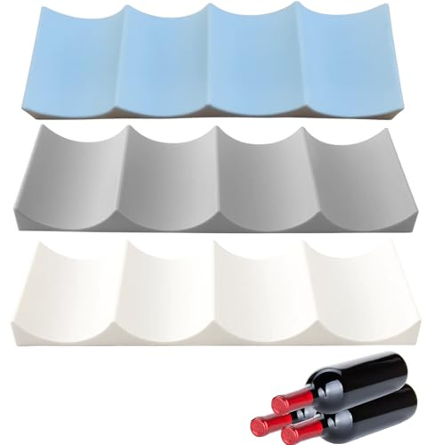 QhgPnt European Style Wine Bottle Display Mat, 3 Pack Fridge Wine Rack, Small Bottle Storage for Kitchen Countertop, Pantry or Outdoor Picnics, Blue, Grey, White, 29.4CM x 9.8CM x 2.2CM
