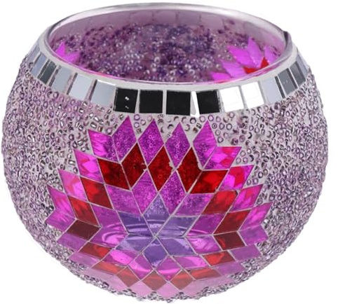 Maimeili Vintage Mosaik-Glas Romantisches Buntglas-Duftstumpenhalter Basis Teelichter Elegante Home Tischdeko (OHNE Kerzen) Für Hochzeit Party Weihnachten Kirche