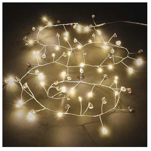 EMOS - LED Glasstein-Girlande 120 cm - Edelsteine und 40 LEDs Warmweiß auf Cluster-Draht - 6/18h Timer, 30cm Kabel, batteriebetrieben (3x AA) - Lebensdauer 10000 h - für Innenbereich - Mehrfarbig