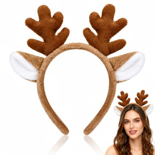 Lysjoy Rentier Haarreif, Reh Geweih Haarreif, Rentier Haarreifen Weihnachten, Rentiergeweih Haarreifs, Haarreifen Weihnachten, Kopfbedeckung Weihnachtens für Karneval, Geburtstagsfeier, Cosplay