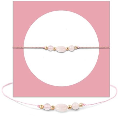 Maitawa Rosenquarz Armband Damen mit Verstellbarem Band & Geschenkbox