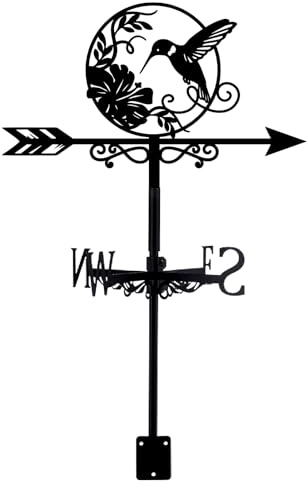PRESSINART Girouette De Jardin Extérieure en Fer Noir avec Motif De Colibri Et Fleur Indicateur De Vent Décoratif pour Toit Maison Ferme Terrasse Cour Ou Abri De Jardin Durable 10,4 x 14 Pouces