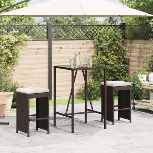 Tonture Garten Barhocker mit Kissen, 2er Set, Braun, Polyrattan, UV-beständig, wetterfest, für Outdoor Essbereich, Balkon, Terrasse, max. 110 kg