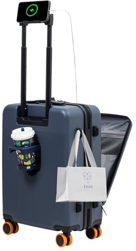 HUIDA TECH Valise de cabine légère avec compartiment pour ordinateur portable, serrure TSA, chargement USB et porte-gobelet 50,8 cm, bleu, 20Inch, Classique