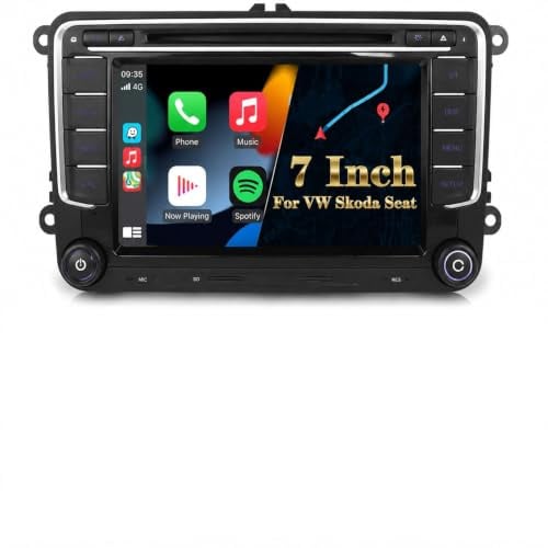 Doppel-Din Autoradio mit CD für VW Polo 6R Golf 5 6 T5 Caddy Passat B6 Touran Skoda Seat Tiguan, 7 2 Din Bluetooth Radio mit Wireless CarPlay Android Auto Navi DAB+ Touch Screen Canbus Mirror Link