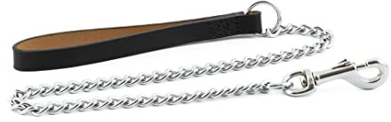 Ancol Heritage Heavy Chain Lead W/leather Handle Black 90cm Sz 7-9