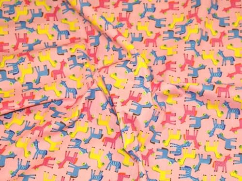 Pink & bunt Cartoon Esel Print Kleid Polycotton-Stoff, Meterware