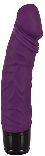 Vibra Lotus Penis - softer Vibrator mit Äderung und Eichel für sie, 7 unterschiedliche Vibrationsstufen, Stimulator aus Silikon, lila