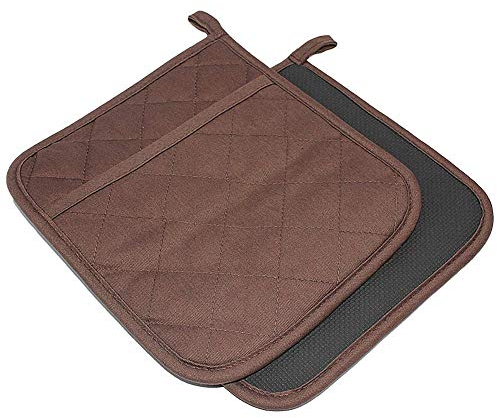 YEKOO Lot de maniques en coton et néoprène avec poche 20,3 x 21,6 cm à double fonction pour protéger les doigts, la main et le poignet, résistant à la chaleur jusqu'à 220 °C, marron