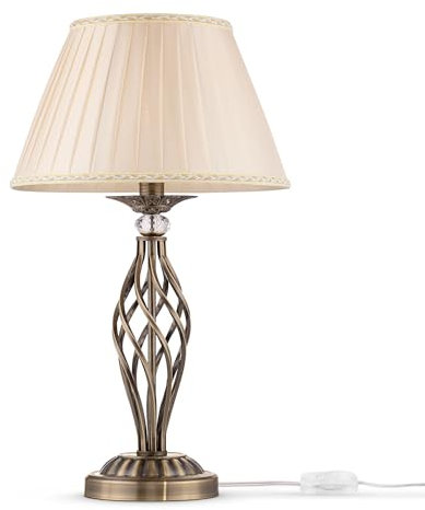 Maytoni Tischlampe Grace 1xE14 – Vintage Nachttischlampe im klassischen Stil mit Organza-Lampenschirm & Kristalldetail – Deko-Tischleuchte für Schlafzimmer & Wohnzimmer