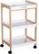 HOMCOM Carro de servicio de cocina con ruedas y 2 estantes + bandeja extraíble madera de pino MDF blanco