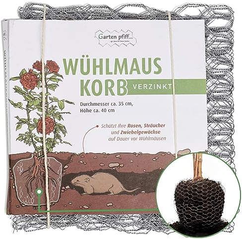 Wühlmauskorb GARTENPFIFF I Für Zwiebeln, Rosen, Sträucher etc. I Maschendraht I Höhe: 40cm und Durchmesser: 35cm I Wühlmausgitter verzinkt I Effektiver und nachhaltiger Wurzelschutz für Ihren Garten