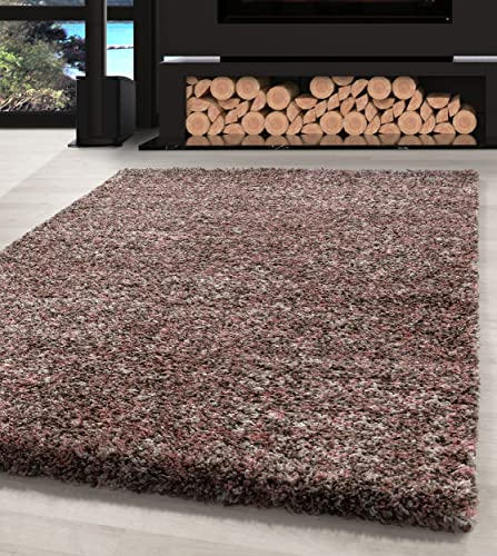 Carpettex Hochflor Teppich Wohnzimmer Shaggy Flokati Modern Meliert 140 x 200 cm Rosa - Schlafzimmer Weich Flauschig Waschbar - Küche Esszimmer Langflor