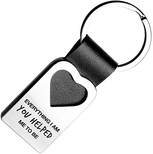FABACH Herz Schlüsselanhänger mit Gravur aus Leder - Vater oder Mutter Geschenk Anhänger für Vatertag, Muttertag und Geburtstag - Everything I am you helped me to be