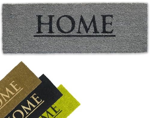 Paillasson en coco Home - 26 x 75 cm - Gris - Robuste - Pour l'intérieur et l'extérieur - Pour porte d'entrée, couloir, jardin