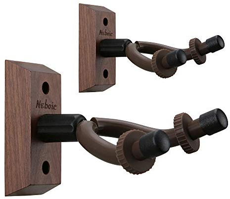 Lot de 2 supports muraux pour guitare, Support mural pour guitare en bois dur Neboic, Crochet de guitare en noyer noir, Accessoires guitare pour guitare acoustique basse électrique Ukulele