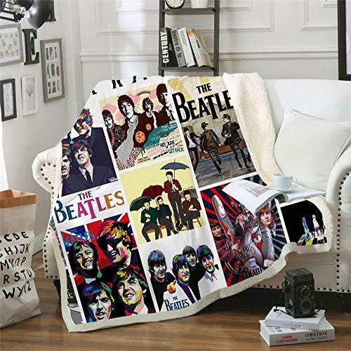 Sherpa Decke Weiß 150 x 200 cm Die Beatles Hochwertige Wohndecken Kuscheldecken,Super Flausch Fleecedecke extra Dicke Warm,als Sofaüberwurf ode Wohnzimmerdecke,Verbessert den Schlaf