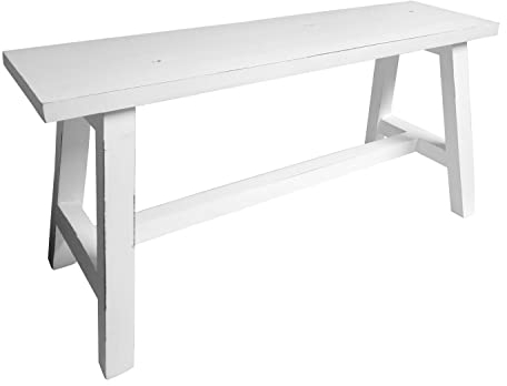 BURI Holz-Sitzbank Weiß im Used-Look 90 x 34 x 46 cm - Bank aus Mahagoni Holz Dielenbank Holzbank Landhausbank